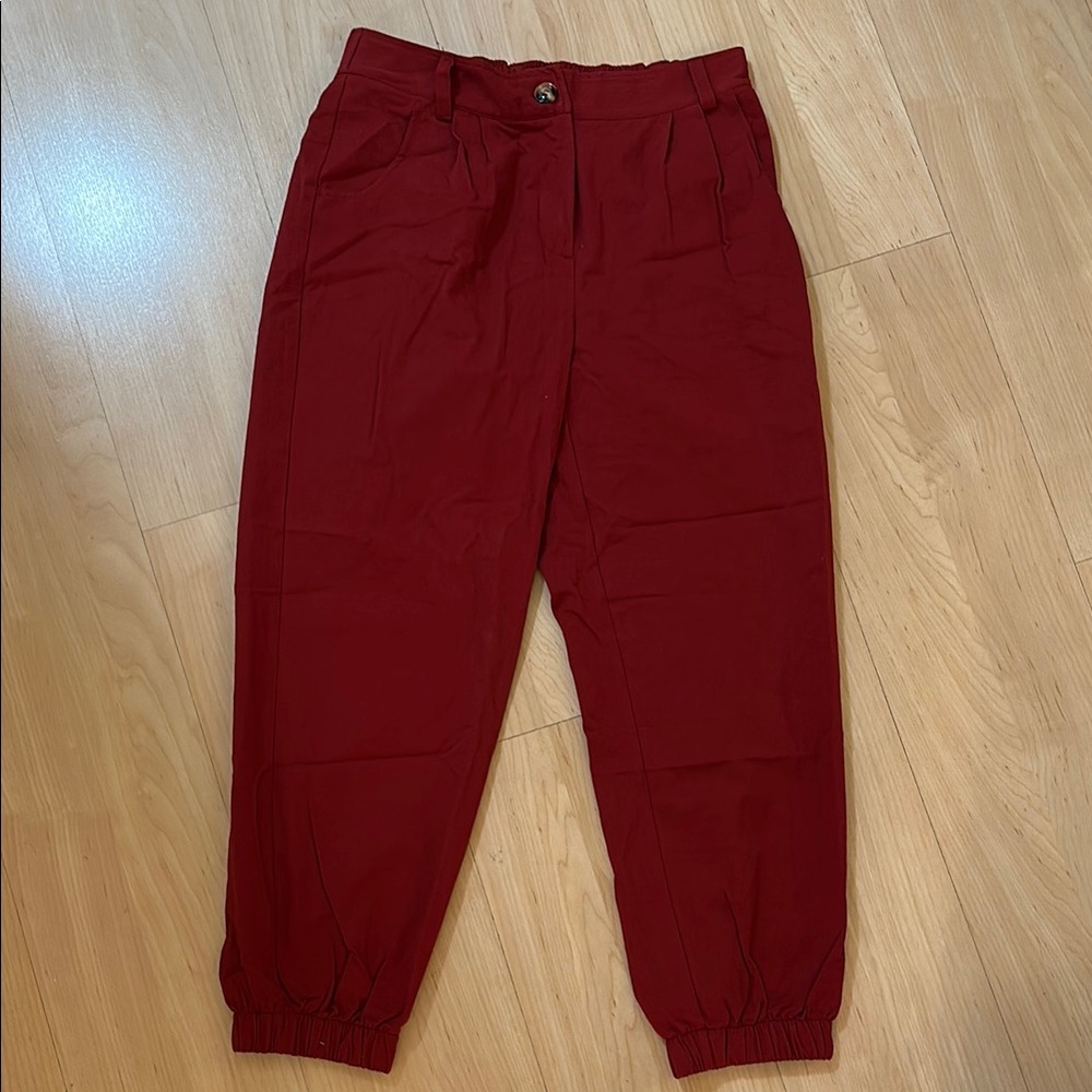 Halara 100% Cotton Twill Red Jogger with Elastic Cuffs
